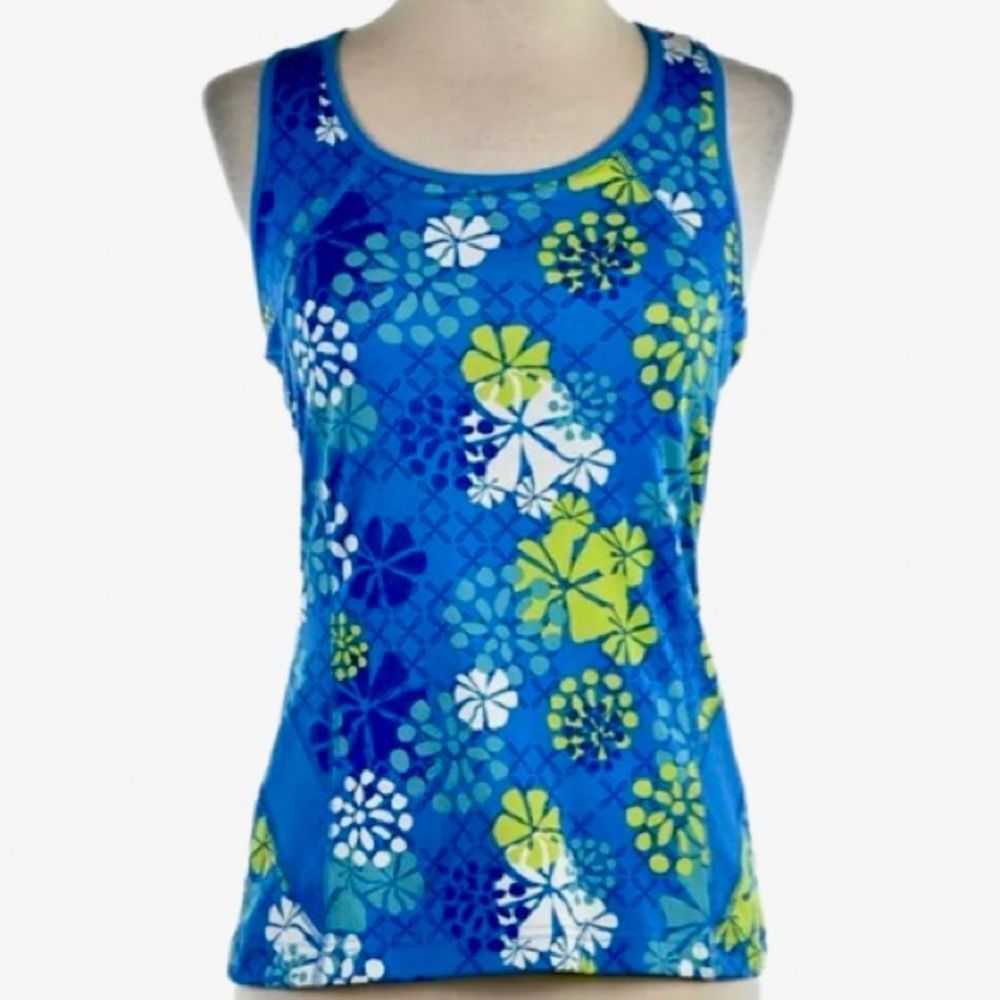 Tek Gear Teal Racerback Athletic Abstract Floral Tank Top